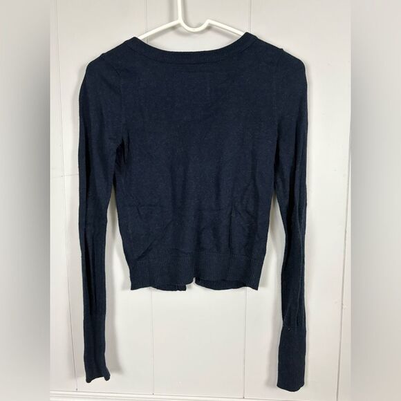 Abercrombie Kids Dark Navy Blue Y2K Cardigan Bow Flower Accent Size XL Preppy - Picture 5 of 9